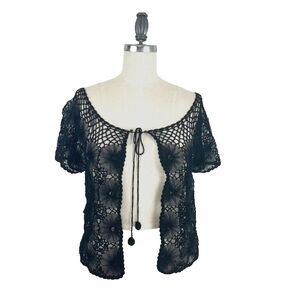 Unbranded Lace Top Black Floral Embellished Sequins Whimsigoth Fairy‎ Bolero Sm